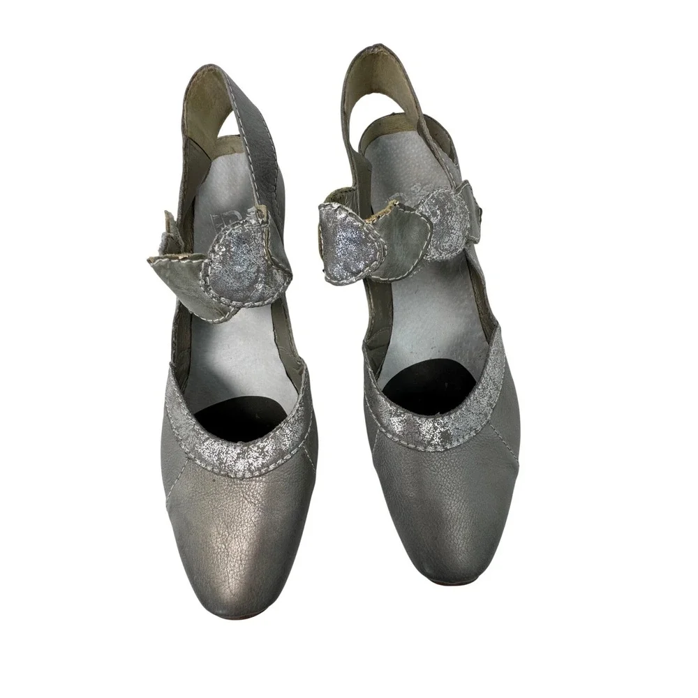 Rieker Antistress Mary Jane Pumps Womens 40 Silver Pewter Leather Slingback Heel